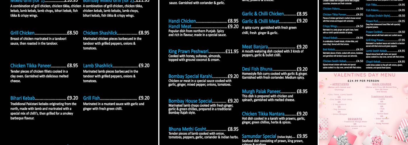 Bombay Nights Menu