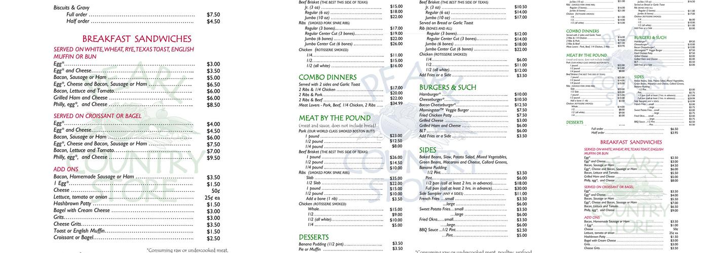Pearl Country Store & Barbecue Menu