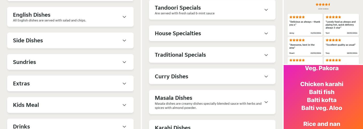 Chinnar Balti Tandoori Restaurant Menu