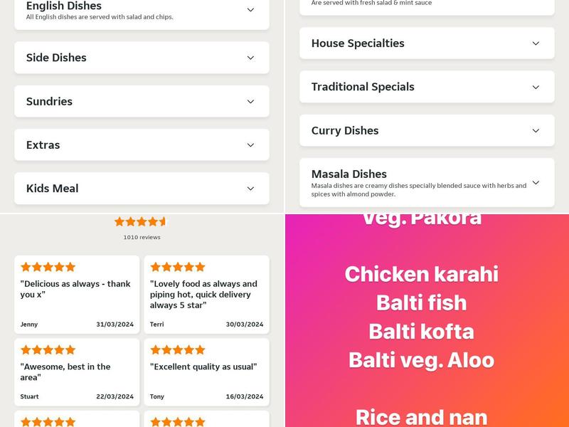 Chinnar Balti Tandoori Restaurant Menu