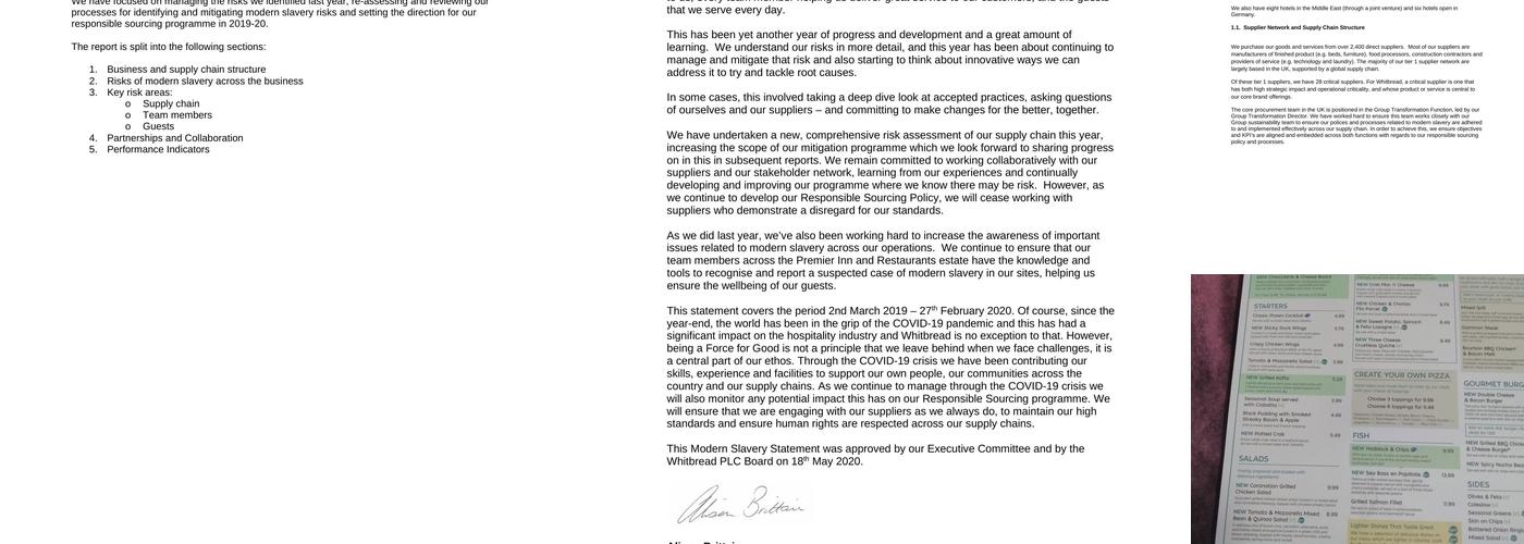 Premier Inn Birmingham NEC Airport hotel Menu