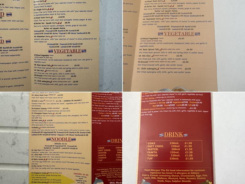 Omsin's Thai Takeaway Menu