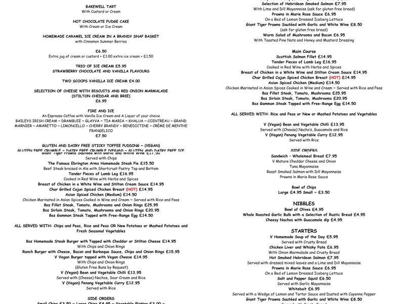 Ebrington Arms Menu