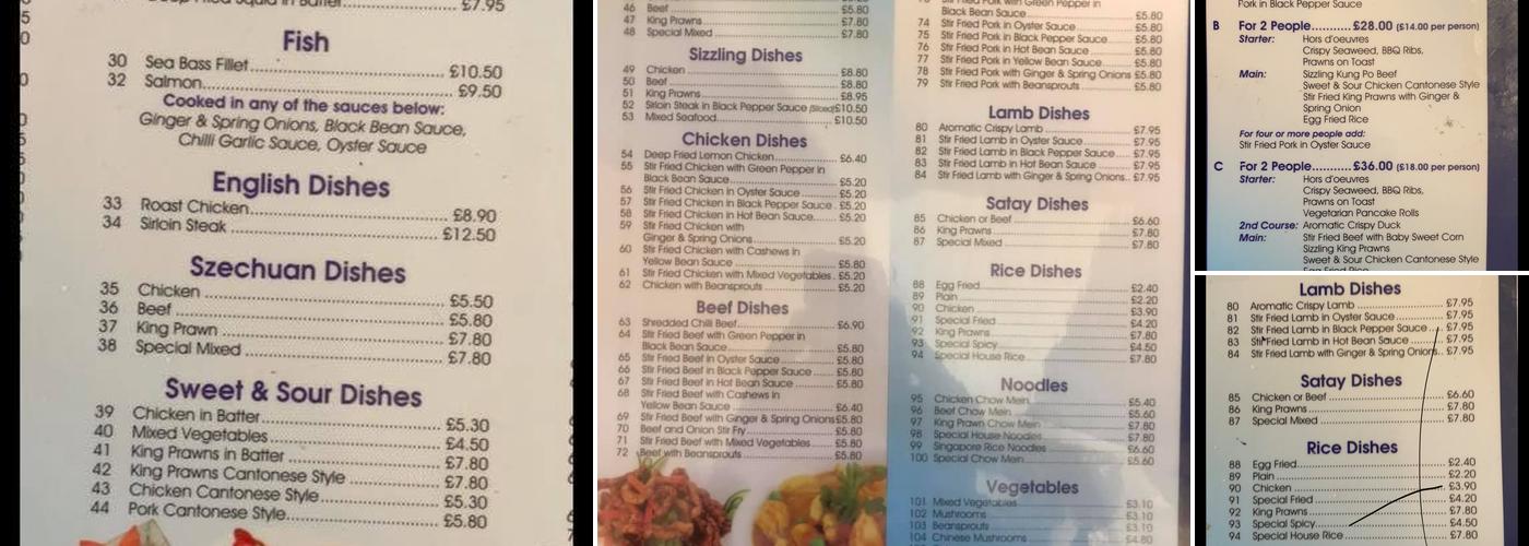 Millenium Dragon Menu