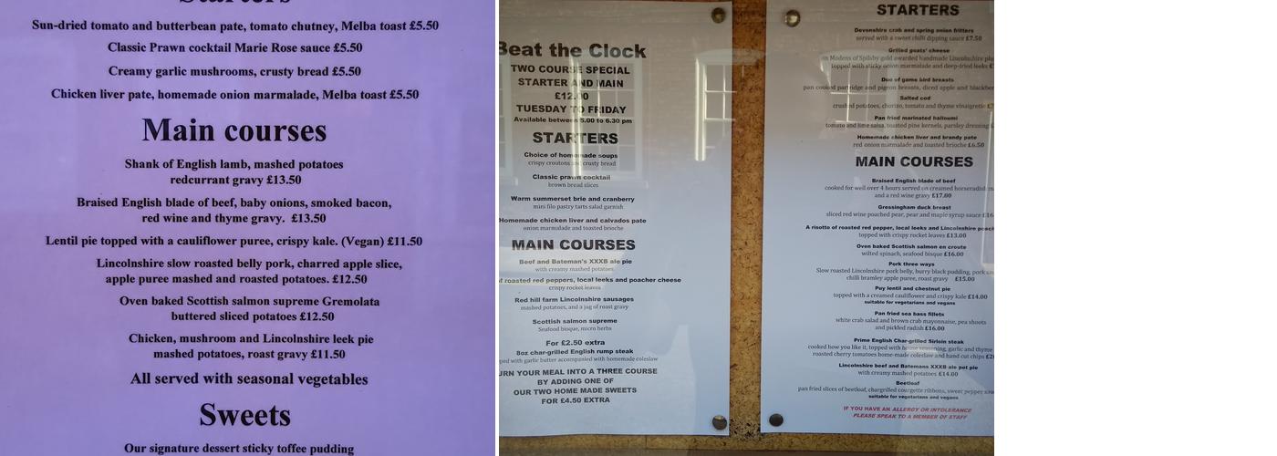 Shakesby's Restaurant Menu