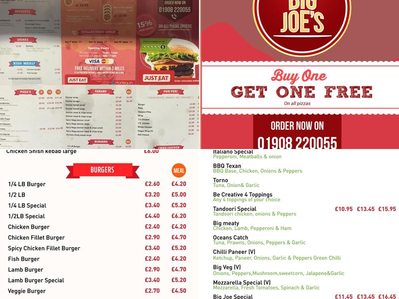 Big Joes Menu