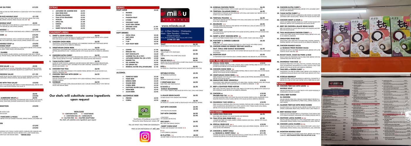 Mii & U Oriental Menu