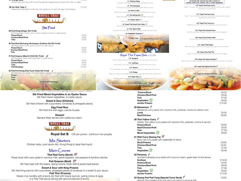Royal Thai Menu