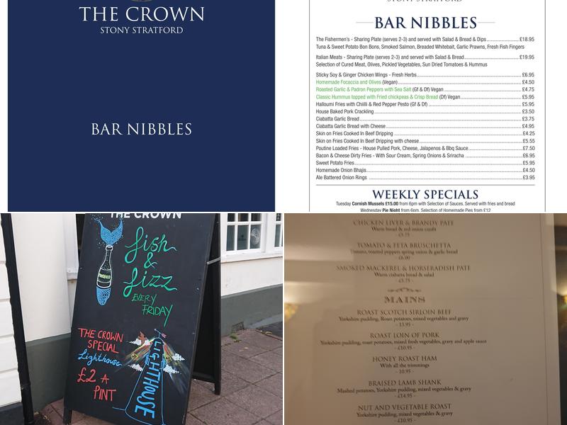 The Crown Inn Stony Stratford Menu