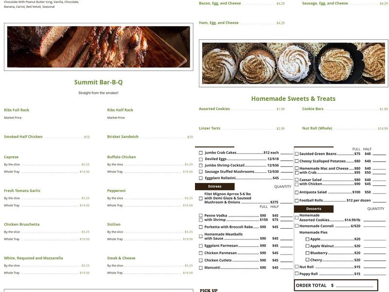 The Summit Market & Deli Menu