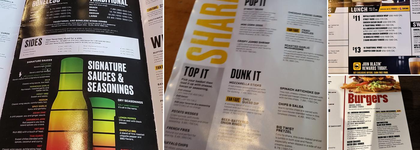 Buffalo Wild Wings Menu