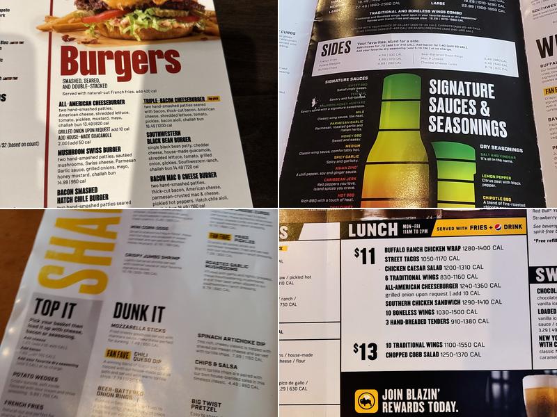 Buffalo Wild Wings Menu