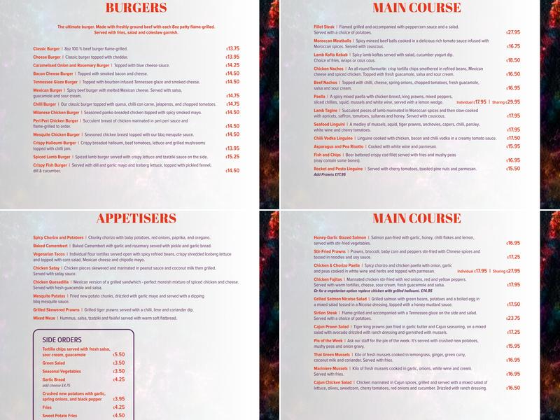 Zingara Menu