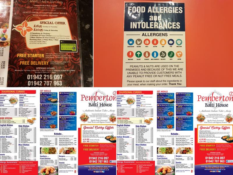 Pemberton Balti House Menu