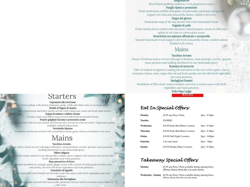 Papa Luigis Wigan Menu