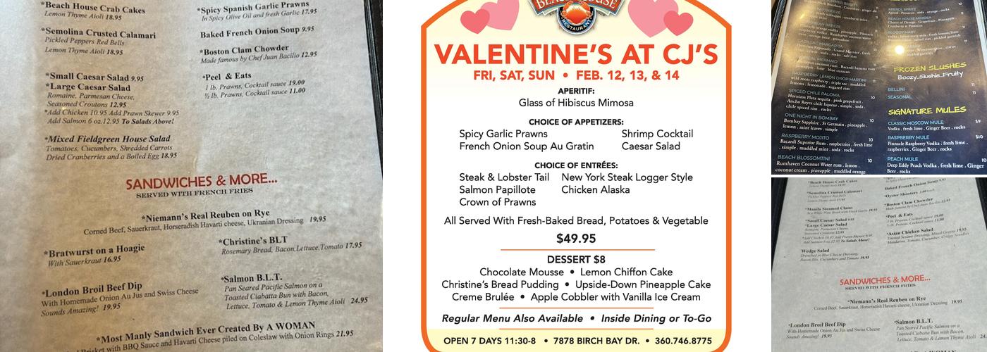 CJ's Beach House Menu