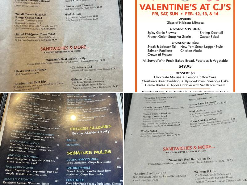 CJ's Beach House Menu