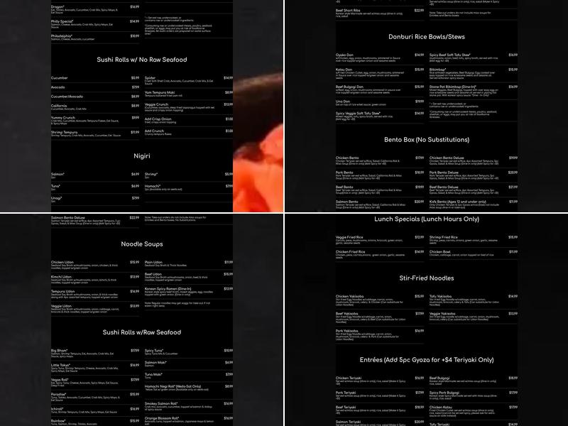 Little Tokyo Restaurant Menu