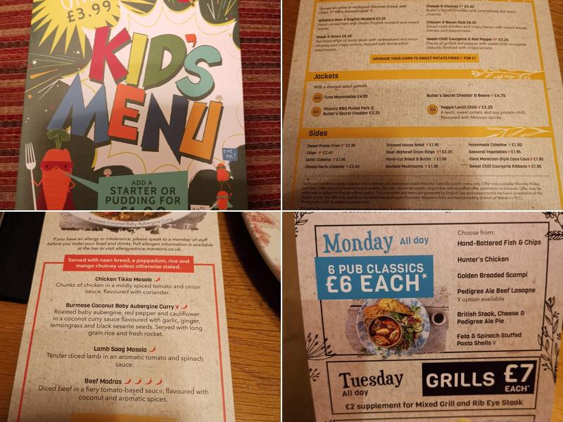 Duke of Cumberland Menu