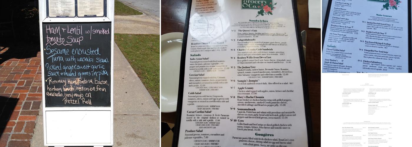 Beaufort Grocery Menu