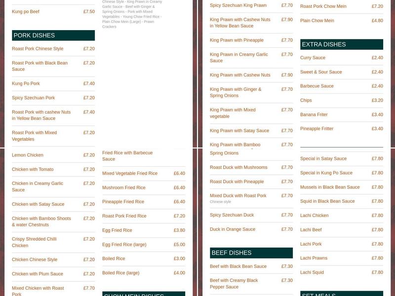 The Golden Bowl Watchet Menu