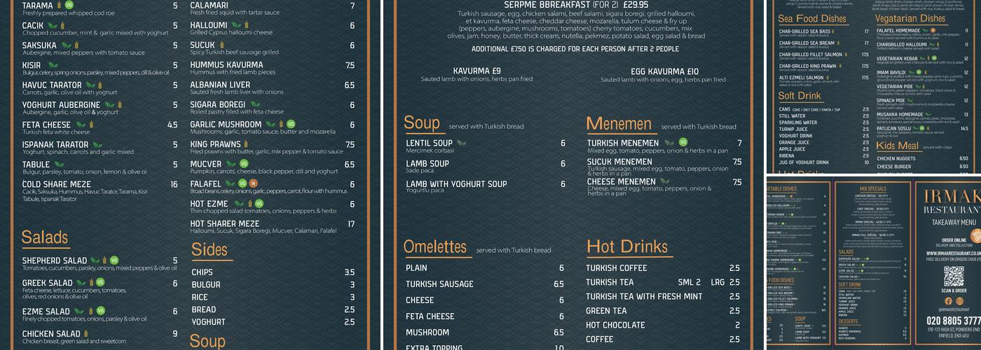 Irmak Restaurant Menu