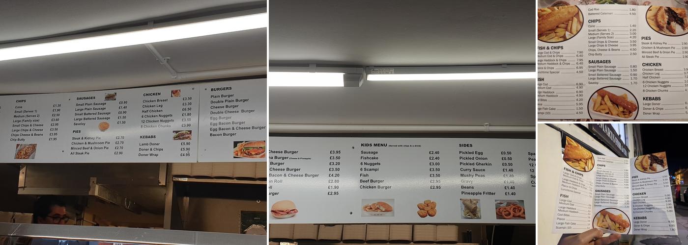 Smarts Fish & Chips Menu