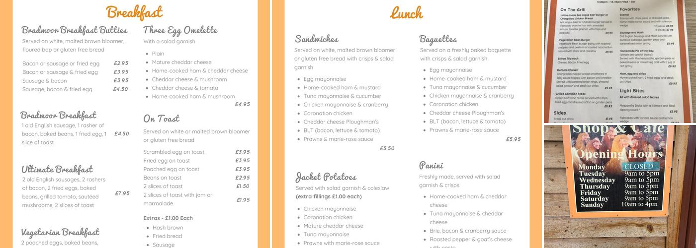 Bradmoor Farm Menu
