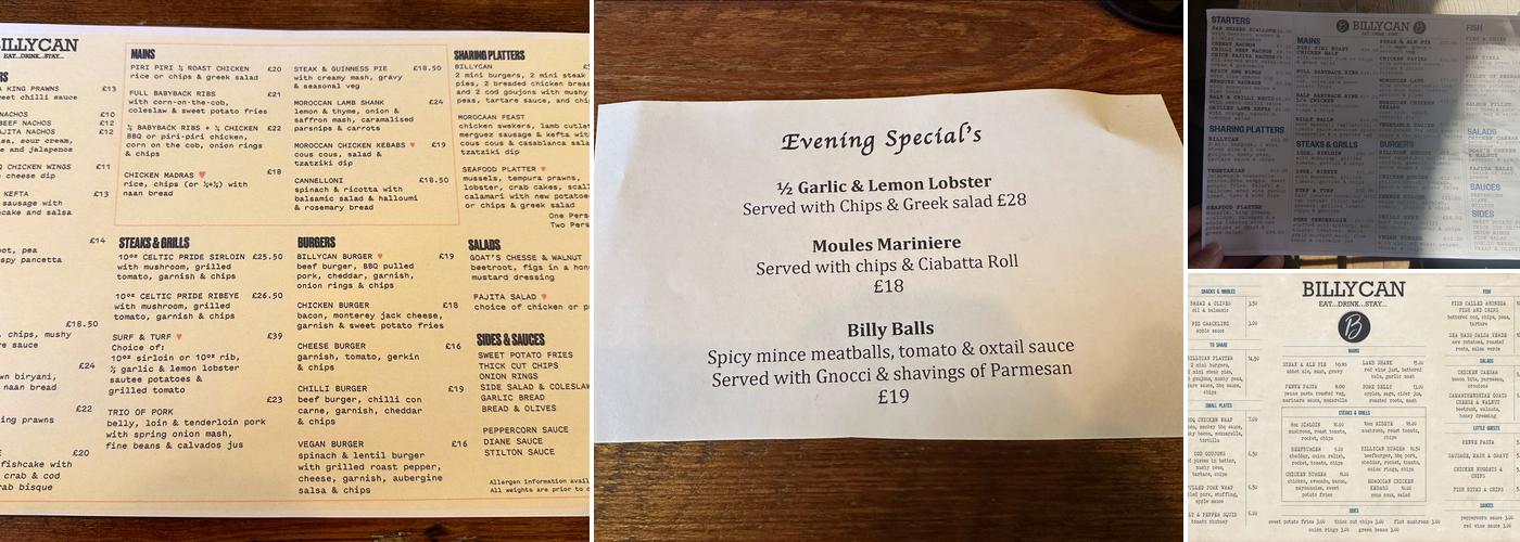 Billycan Menu