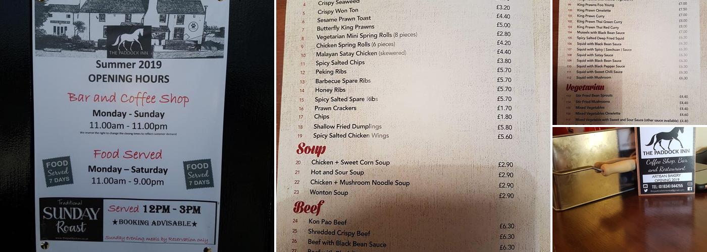 Paddock Inn Menu
