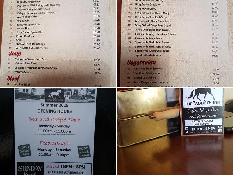 Paddock Inn Menu