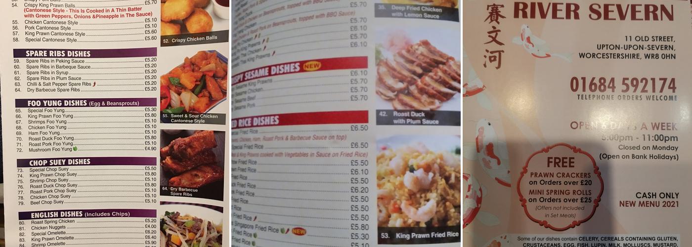 River Severn Takeaway Menu