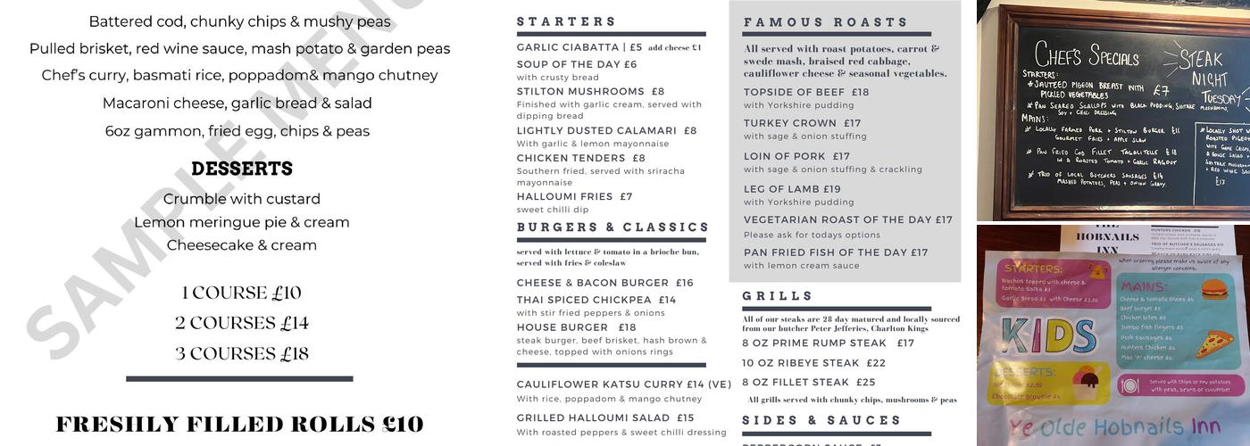 Ye Olde Hobnails Inn Menu