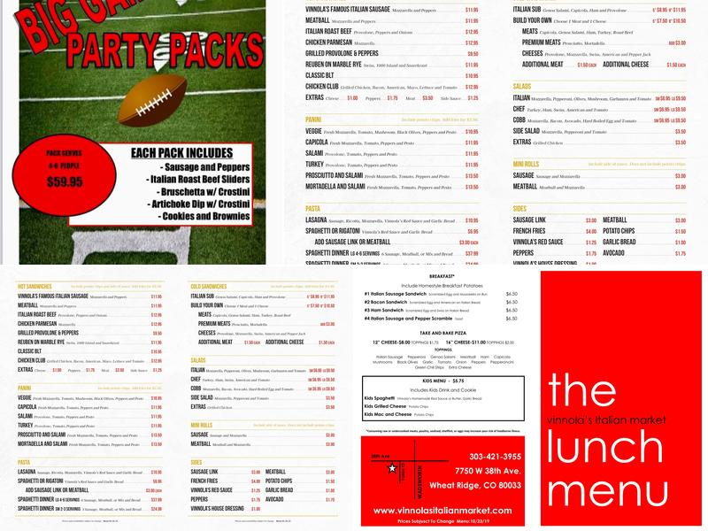 Vinnola's Italian Market Menu