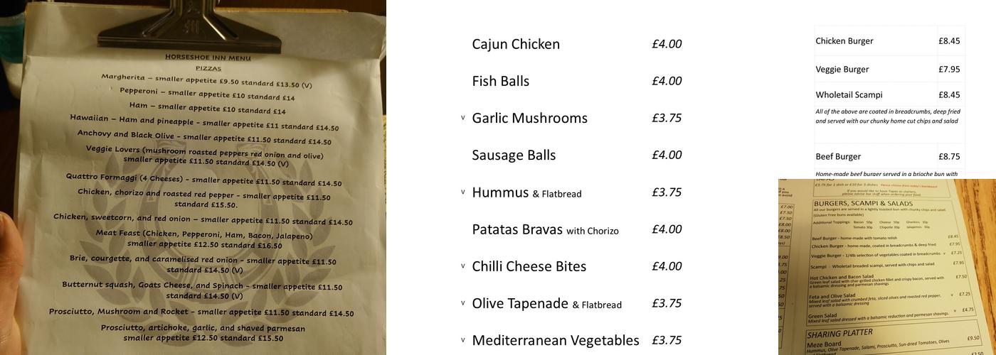 The Horseshoe Inn Menu