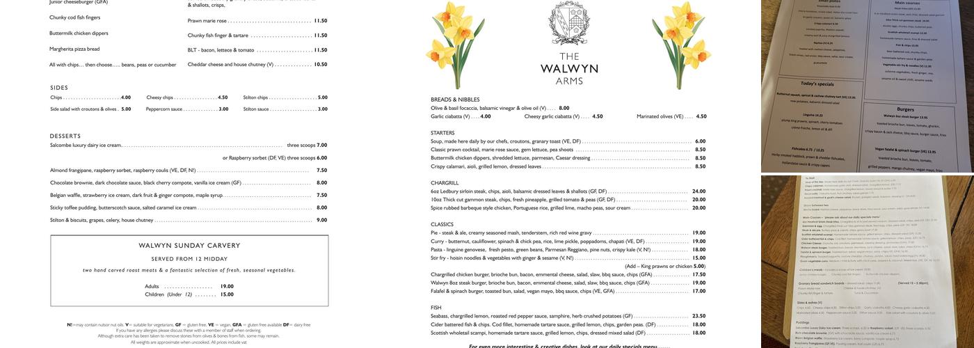 The Walwyn Arms Menu
