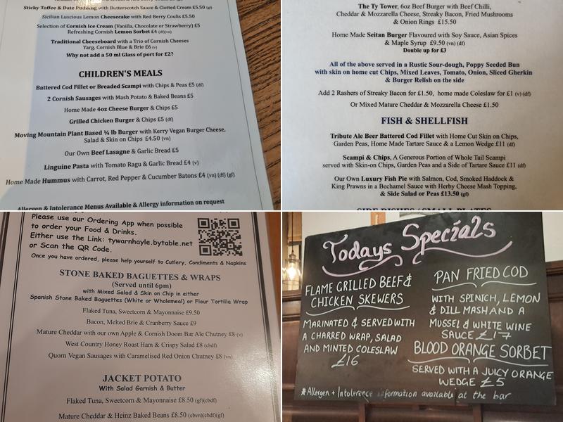 The Tywarnhayle Menu