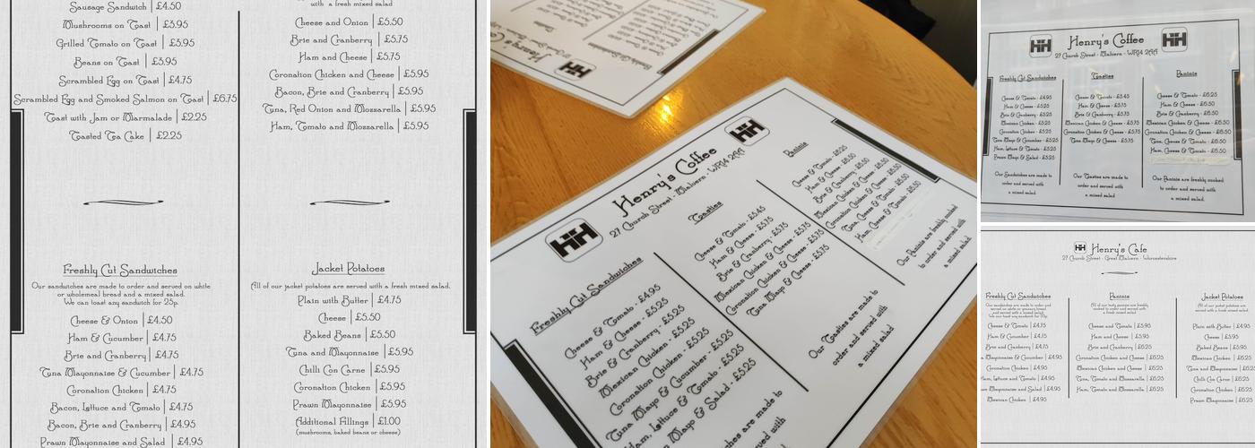 Henrys Cafe Menu