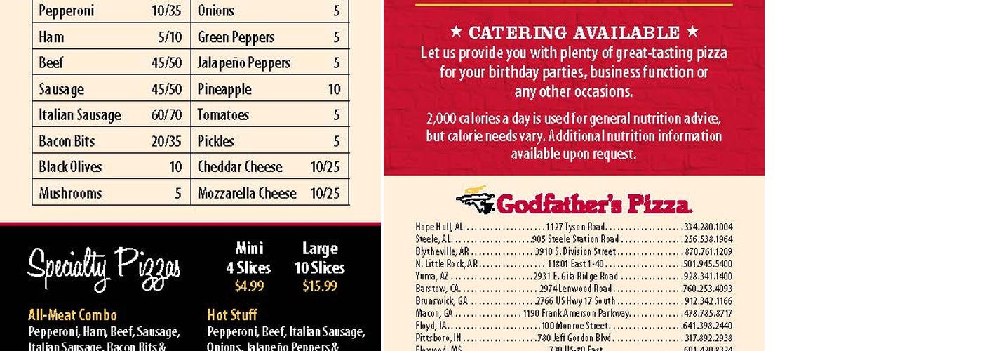 Godfather's Pizza Menu