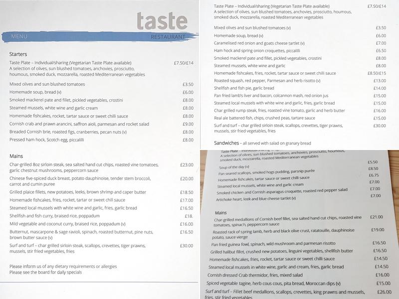Taste Restaurant Menu