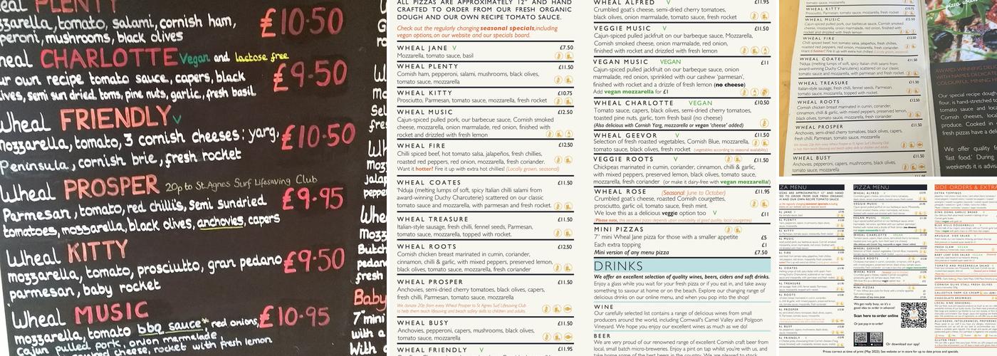 The Cornish Pizza Company Menu