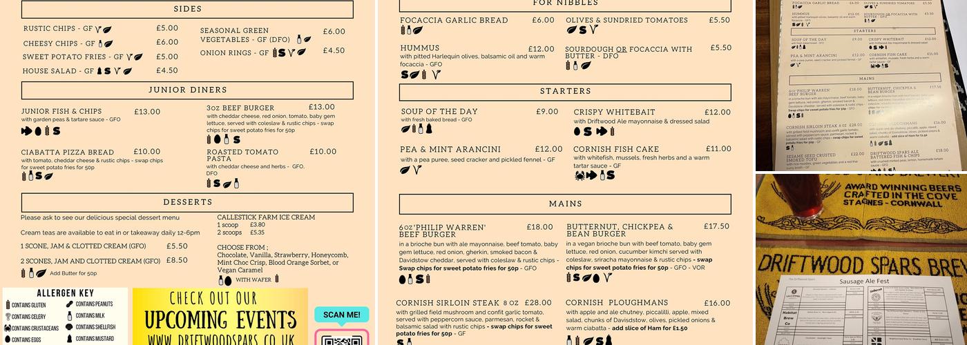 The Driftwood Spars Menu