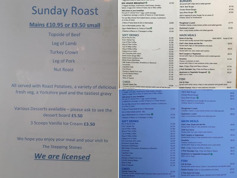 The Stepping Stones Cafe Menu