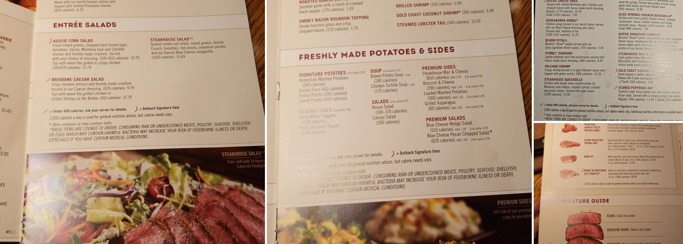 Outback Steakhouse Menu