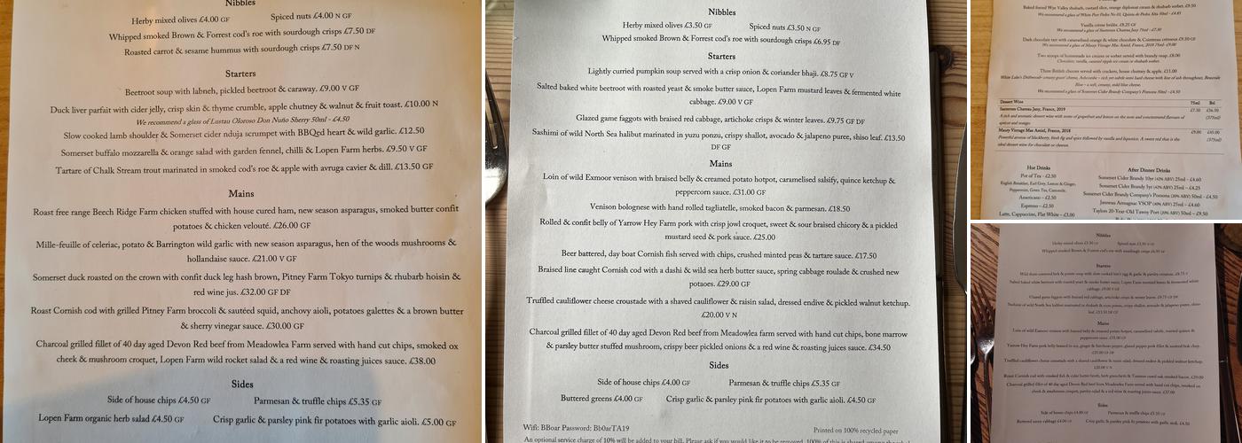 The Barrington Boar Menu