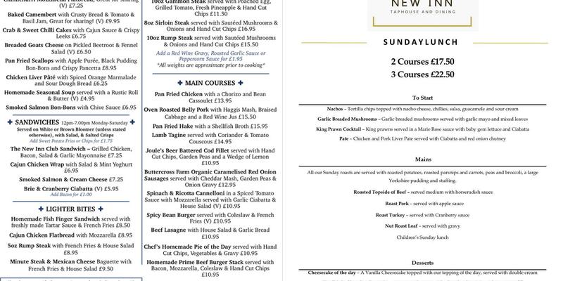 The New Inn Menu