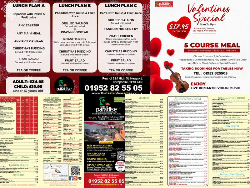 Taste Of Paradise Menu