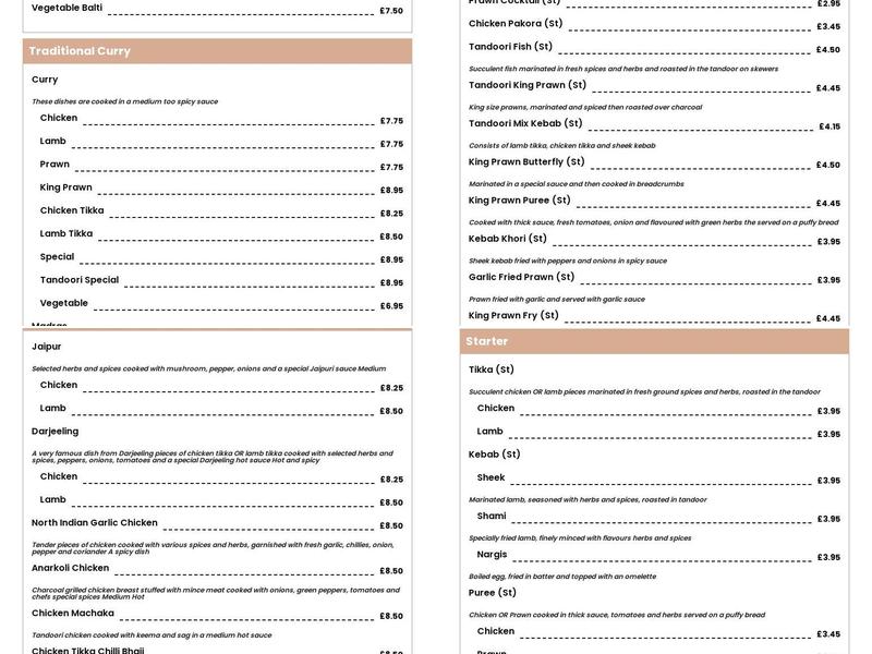 Shimla Tandoori Menu