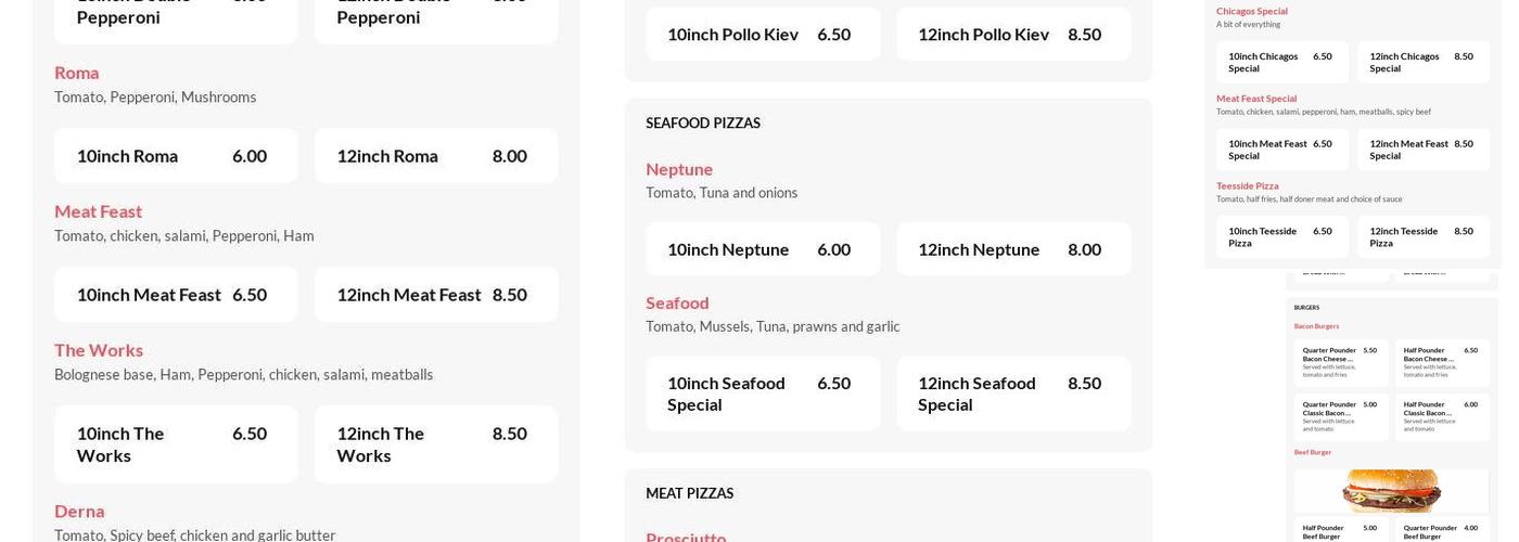 Chicago's Pizzeria Menu