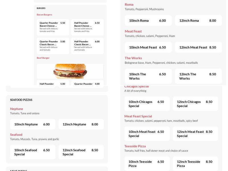 Chicago's Pizzeria Menu